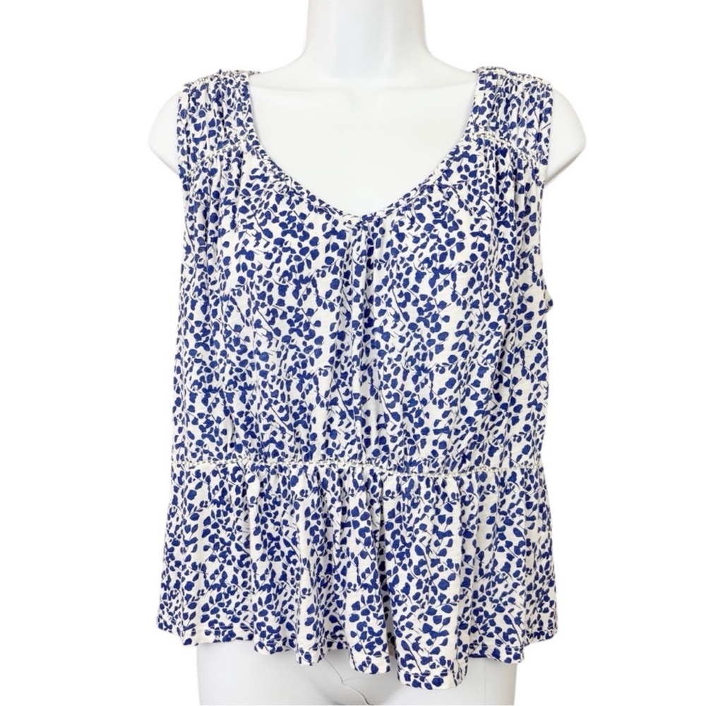 Lucky Brand Blue and White Print Peplum Tank